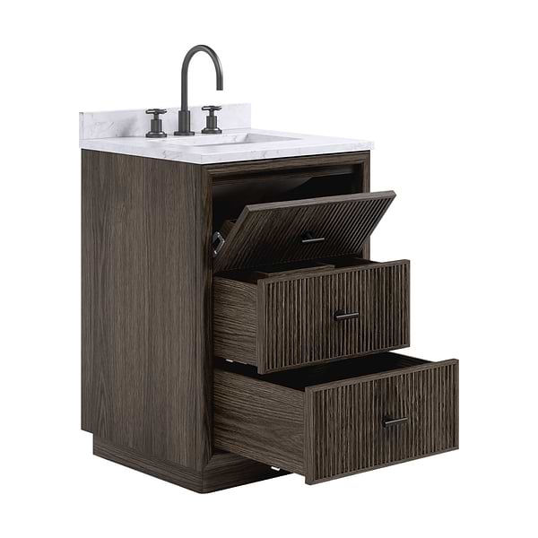 TileBar Studio Vanities Rhett Espresso Oak 24" Single Vanity with Carrara Marble Top
