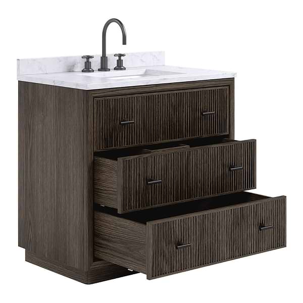 TileBar Studio Vanities Rhett Espresso Oak 36" Single Vanity with Carrara Marble Top