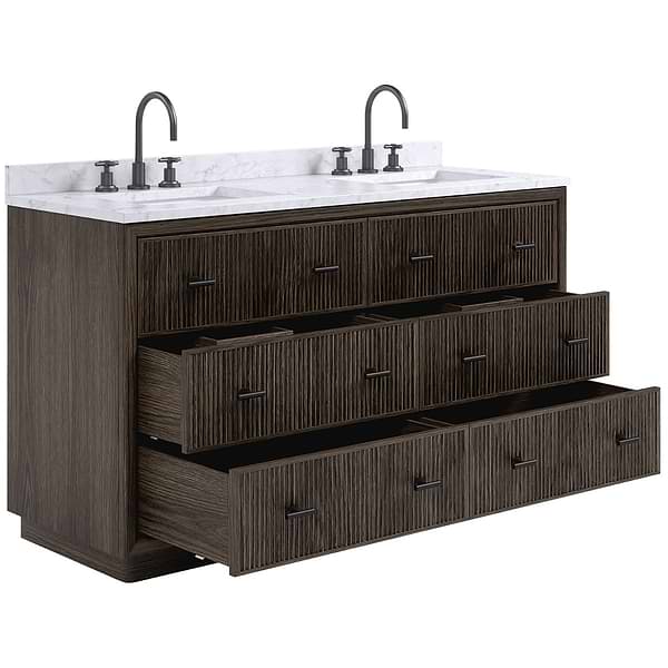 TileBar Studio Vanities Rhett Espresso Oak 60" Double Vanity with Carrara Marble Top