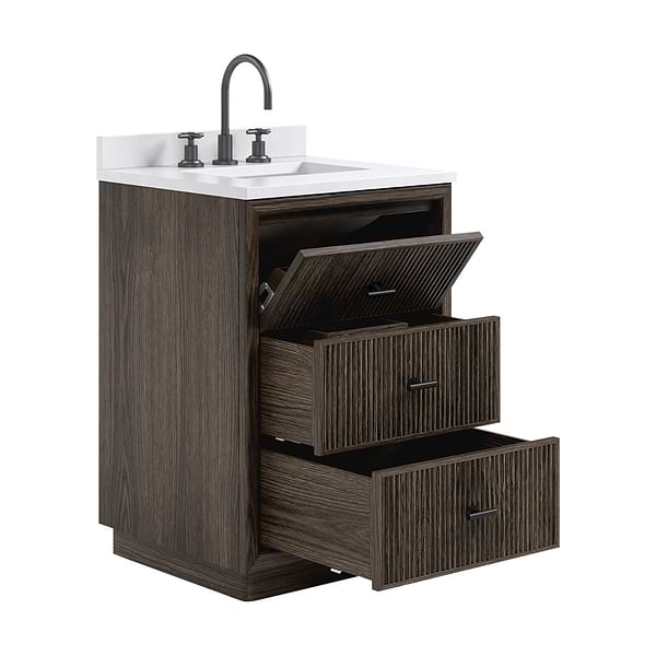 TileBar Studio Vanities Rhett Espresso Oak 24" Single Vanity with White Quartz Top