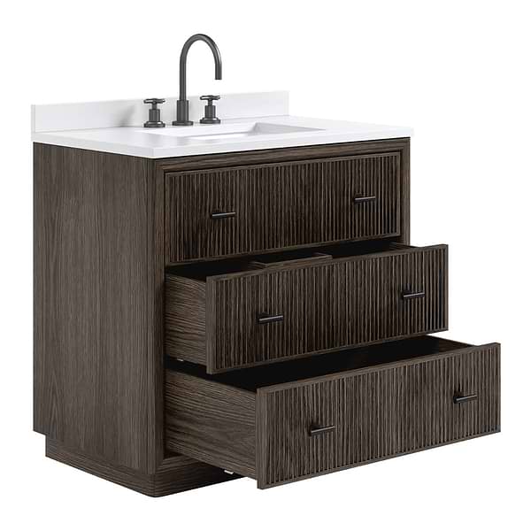 TileBar Studio Vanities Rhett Espresso Oak 36" Single Vanity with White Quartz Top