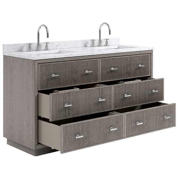 TileBar Studio Vanities Rhett Steel Oak 60" Double Vanity with Carrara Marble Top