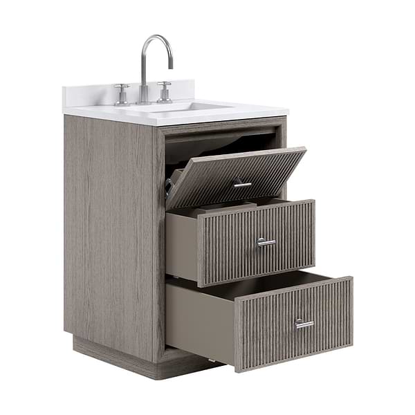 TileBar Studio Vanities Rhett Steel Oak 24" Single Vanity with White Quartz Top