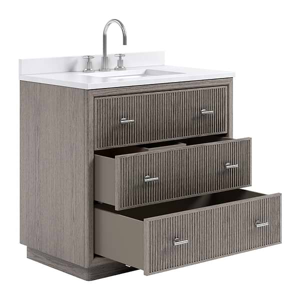 TileBar Studio Vanities Rhett Steel Oak 36" Single Vanity with White Quartz Top