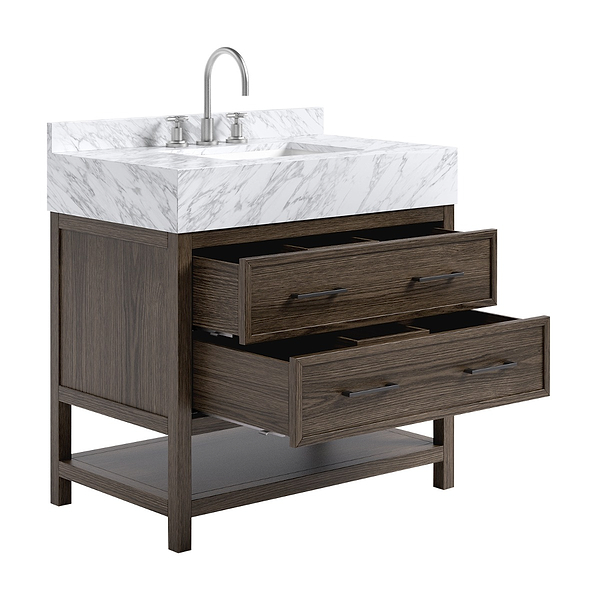 TileBar Studio Vanities Rowan Espresso Oak 36" Single Vanity with Carrara Marble Top