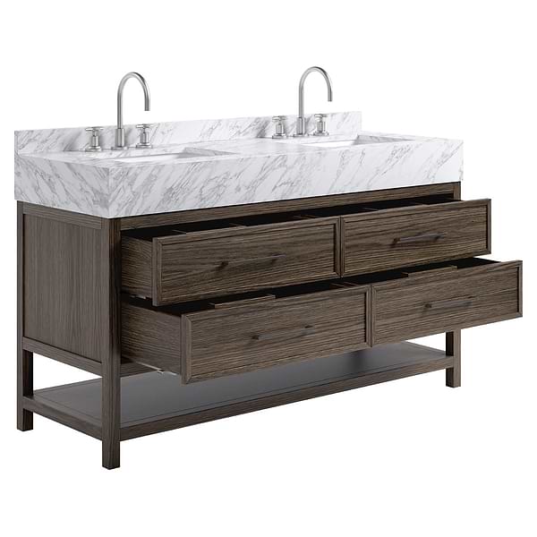 TileBar Studio Vanities Rowan Espresso Oak 60" Double Vanity with Carrara Marble Top
