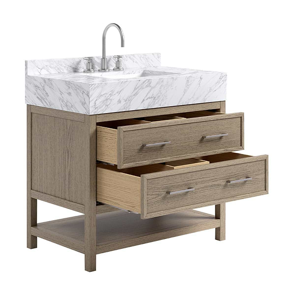 TileBar Studio Vanities Rowan Greige Ash 36" Single Vanity with Carrara Marble Top