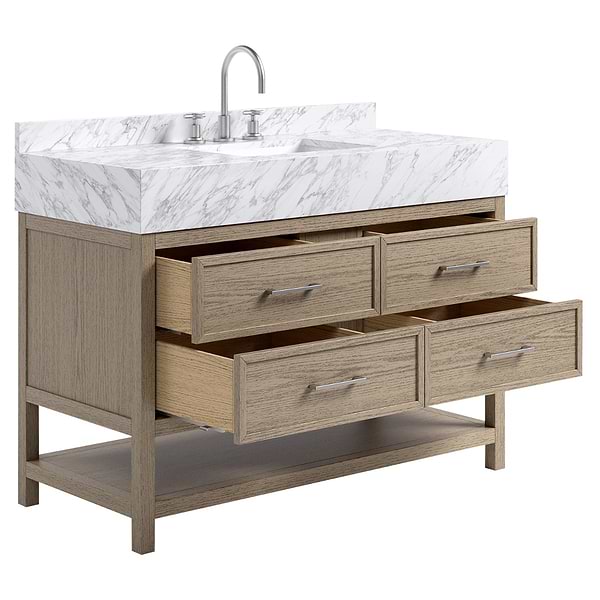 TileBar Studio Vanities Rowan Greige Ash 48" Single Vanity with Carrara Marble Top