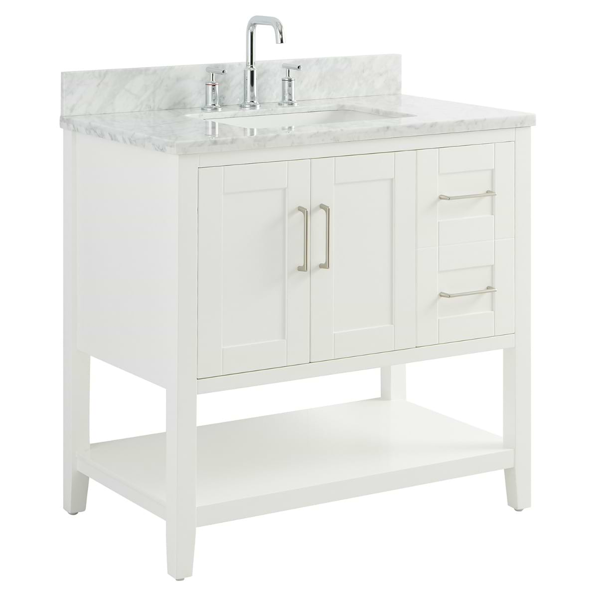 Sheraton 36" White Vanity with Carrara Marble Top and Ceramic Basin