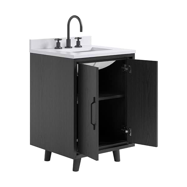 Setton Ebony Oak 24" Single Vanity with White Quartz Top by TileBar Studio Vanities, View 8, open zoomed image