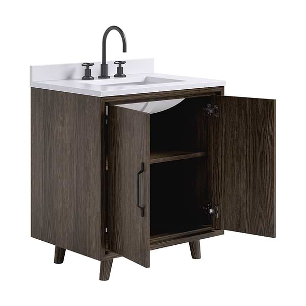 Setton Espresso Oak 30" Single Vanity with White Quartz Top by TileBar Studio Vanities, View 8, open zoomed image