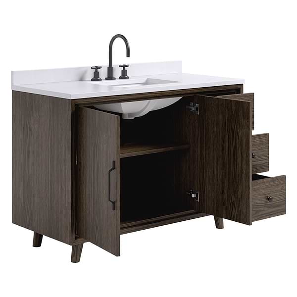 Setton Espresso Oak 48" Single Vanity with White Quartz Top by TileBar Studio Vanities, View 8, open zoomed image