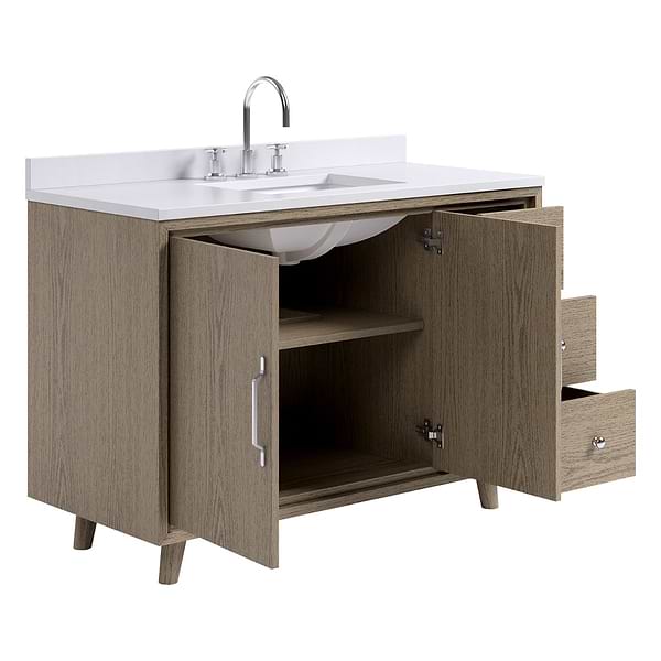 Setton Greige Ash 48" Single Vanity with White Quartz Top by TileBar Studio Vanities, View 8, open zoomed image
