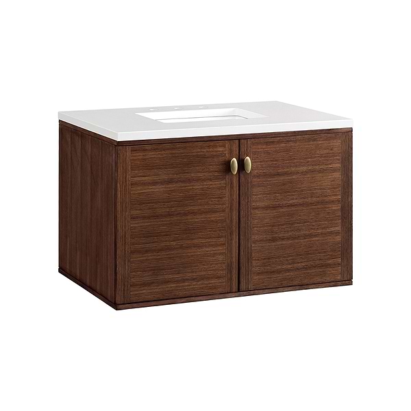James Martin Vanities Amberly Mid-Century Walnut 36" Single Vanity with White Zeus Quartz Top
