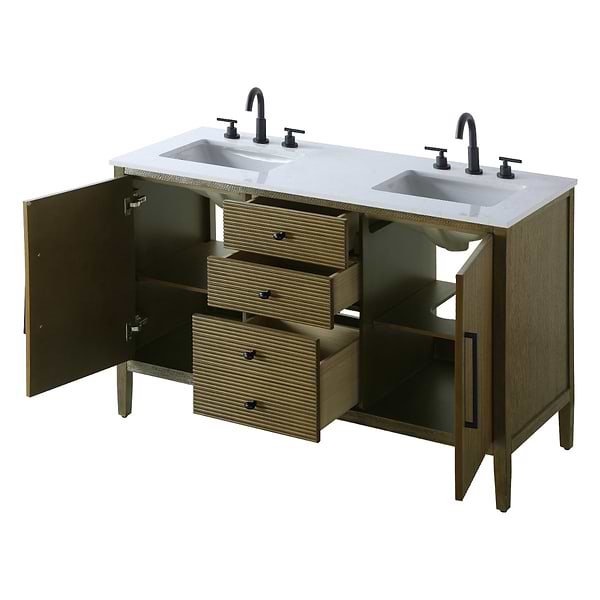 Juelle Hazel Oak 54" Double Vanity with Cultured Marble Top