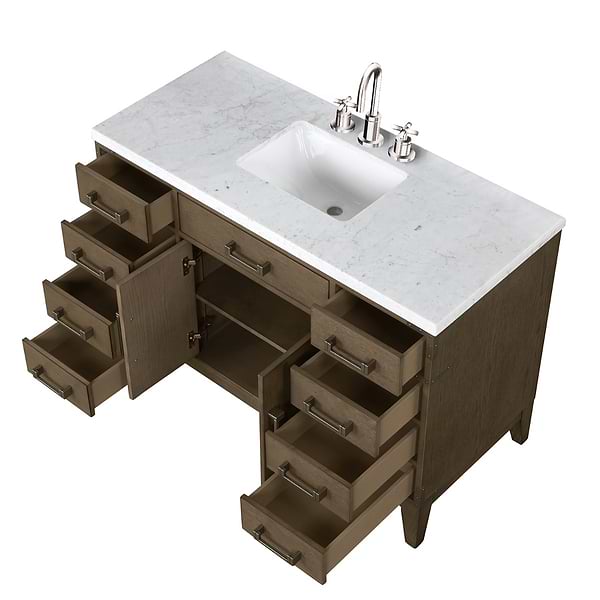 Aiden Gray Oak 48" Single Vanity wth Carrara Marble Top