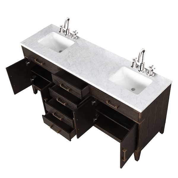 Aiden Brown Oak 72" Double Vanity with Carrara Marble Top