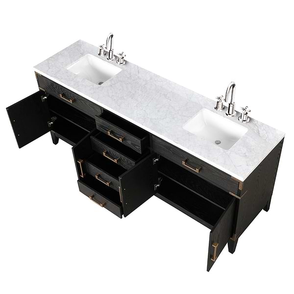 Aiden Black Oak 80" Double Vanity with Carrara Marble Top