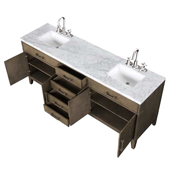 Aiden Gray Oak 80" Double Vanity wth Carrara Marble Top