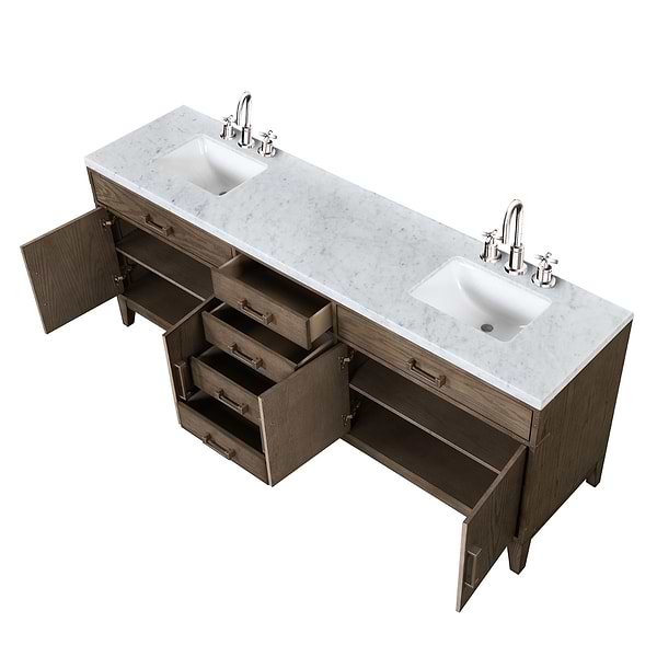 Aiden Gray Oak 84" Double Vanity wth Carrara Marble Top