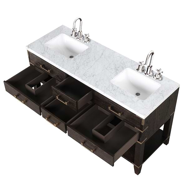 Calico Brown Oak 60" Double Vanity with Carrara Marble Top