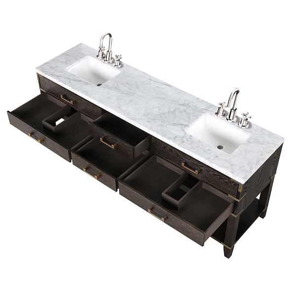 Calico Brown Oak 80" Double Vanity with Carrara Marble Top