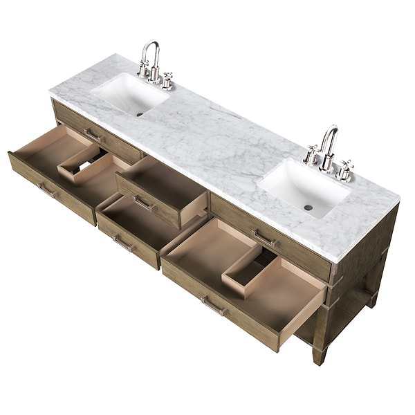 Calico Gray Oak 80" Double Vanity with Carrara Marble Top