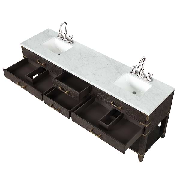 Calico Brown Oak 84" Double Vanity with Carrara Marble Top