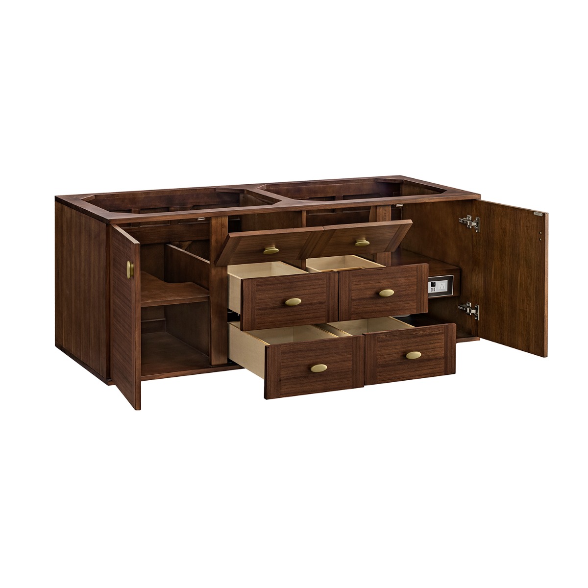 James Martin Vanities Amberly Mid-Century Walnut 60" Double Vanity without Top
