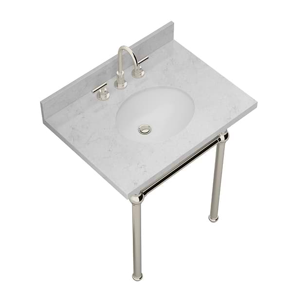 Pierce Polished Nickel 30" Single Console with Oval Sink and Carrara Marble Top