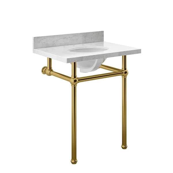 Pierce Brushed Brass 30" Single Console with Oval Sink and Carrara Marble Top