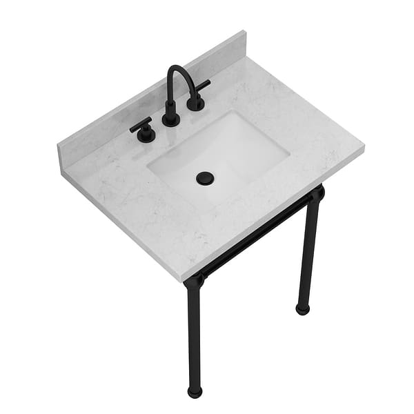 Pierce Matte Black 30" Single Console with Rectangle Sink and Carrara Marble Top