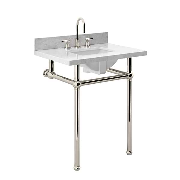 Pierce Polished Nickel  30" Single Console with Rectangle Sink and Carrara Marble Top