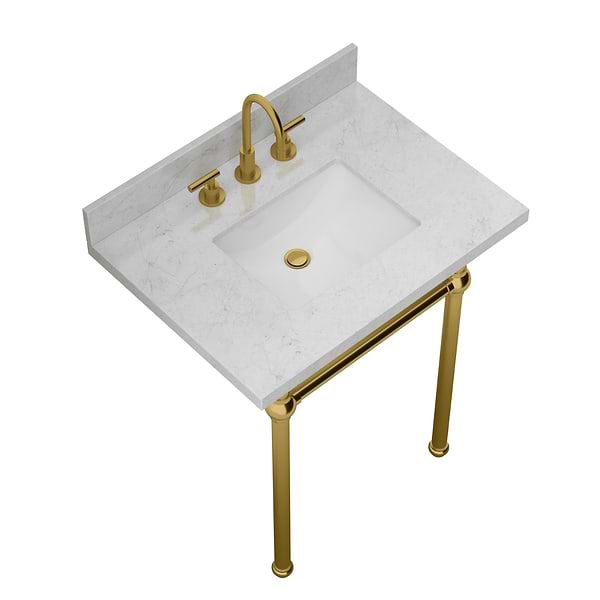 Pierce Brushed Brass 30" Single Console with Rectangle Sink and Carrara Marble Top