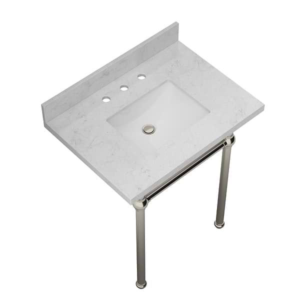 Pierce Brushed Nickel 30" Single Console with Rectangle Sink and Carrara Marble Top