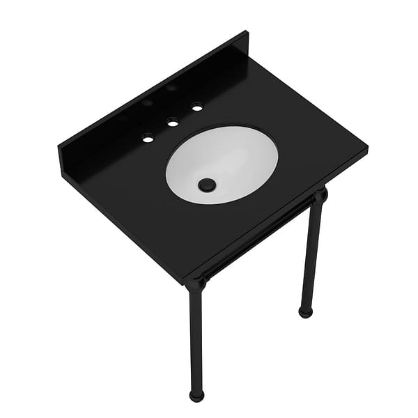 Pierce Matte Black 30" Single Console with Oval Sink and Black Granite Top