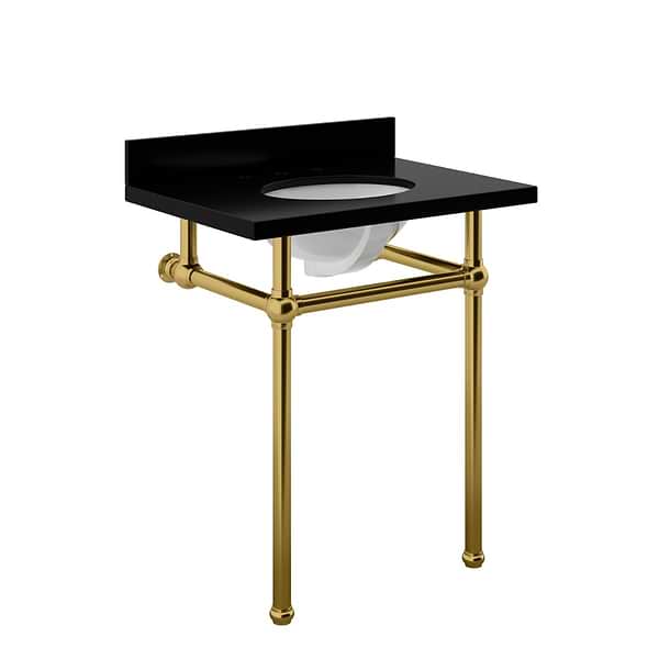 Pierce Brushed Brass 30" Single Console with Oval Sink and Black Granite Top