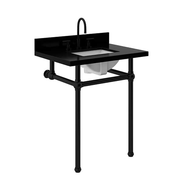 Pierce Matte Black 30" Single Console with Rectangle Sink and Black Granite Top