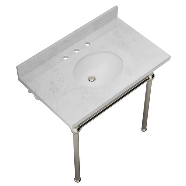 Pierce Brushed Nickel 36" Single Console with Oval Sink and Carrara Marble Top