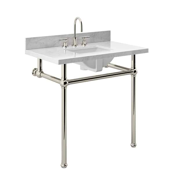 Pierce Polished Nickel  36" Single Console with Rectangle Sink and Carrara Marble Top