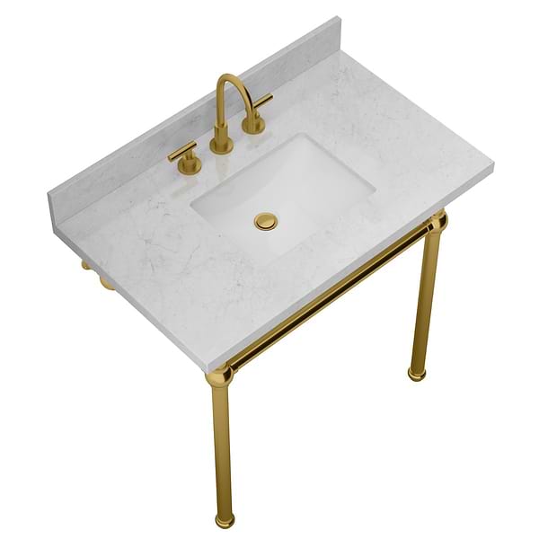 Pierce Brushed Brass 36" Single Console with Rectangle Sink and Carrara Marble Top