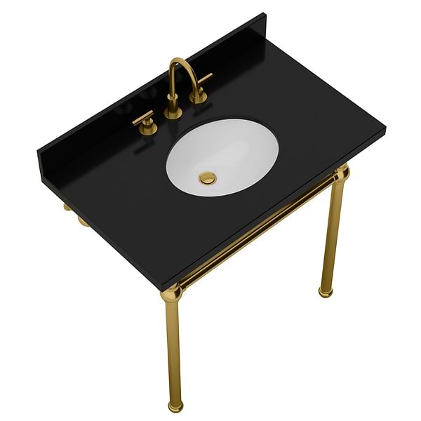Pierce Brushed Brass 36" Single Console with Oval Sink and Black Granite Top
