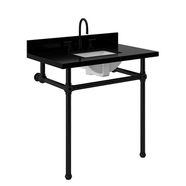 Pierce Matte Black 36" Single Console with Rectangle Sink and Black Granite Top