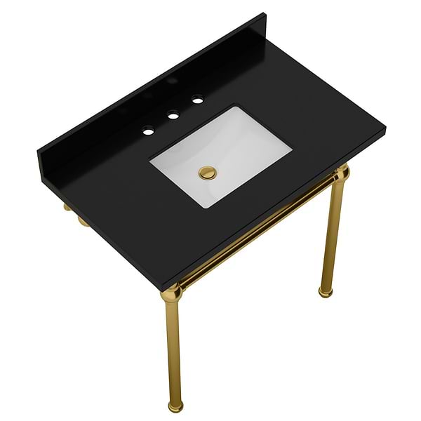 Pierce Brushed Brass 36" Single Console with Rectangle Sink and Black Granite Top