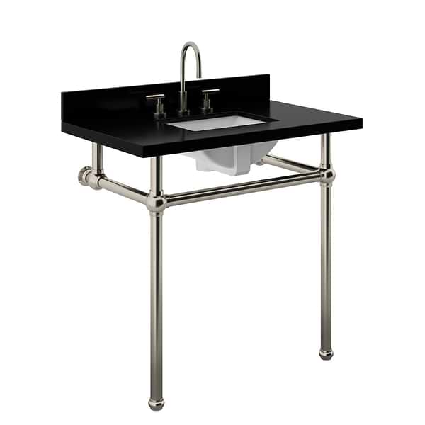 Pierce Brushed Nickel 36" Single Console with Rectangle Sink and Black Granite Top