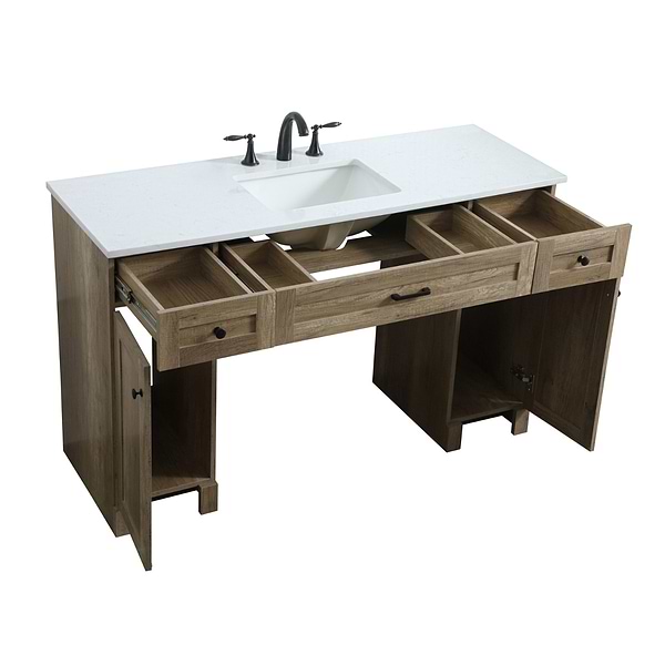 Calvin 54" Natural Oak Single Vanity with Cultured Marble White Top