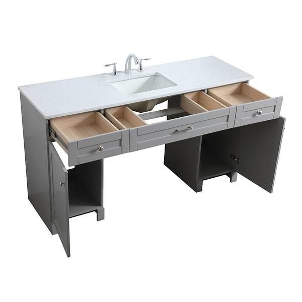 Calvin 60" Gray Single Vanity with Cultured Marble White Top