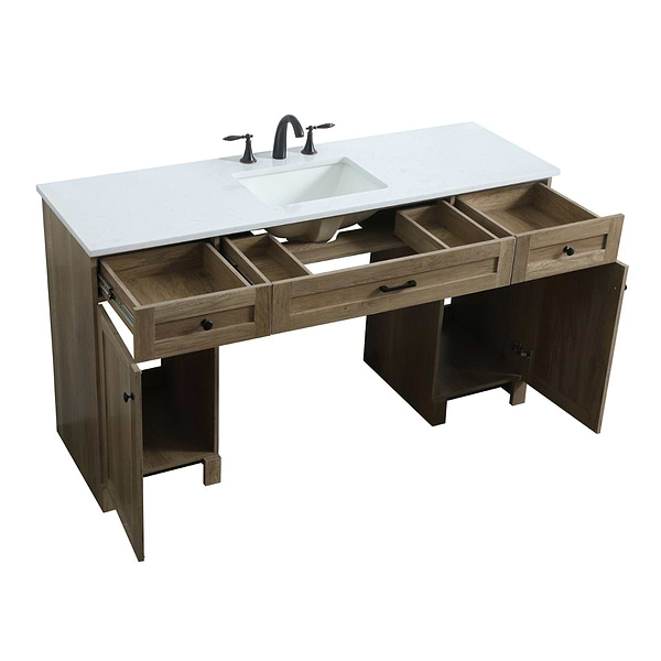 Calvin 60" Natural Oak Single Vanity with Cultured Marble White Top