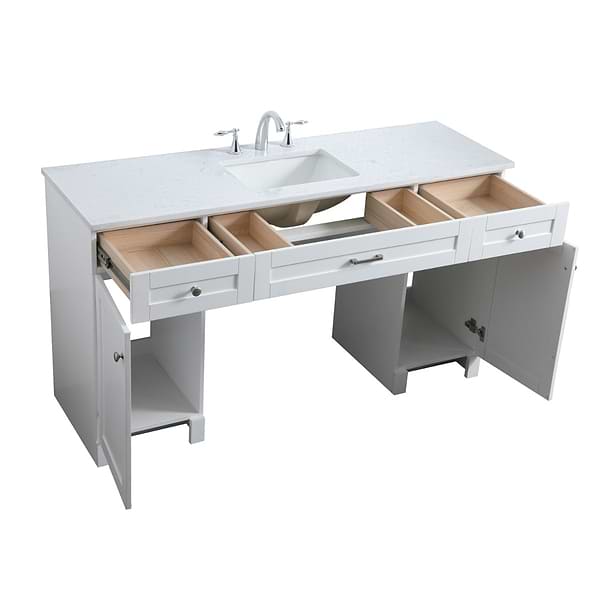 Calvin 60" White Single Vanity with Cultured Marble White Top