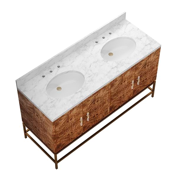Kaia 60" Burl Wood Double Vanity with Cararra Marble Top